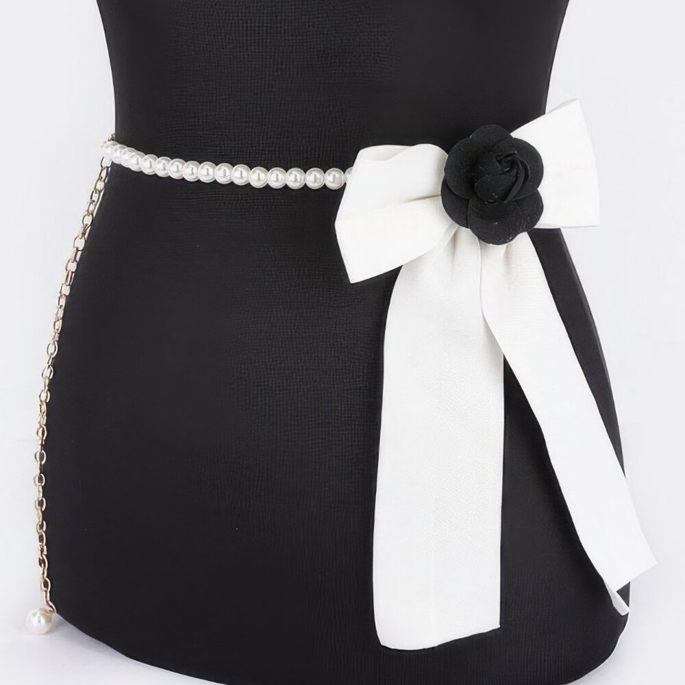 Flower Ribbon Faux Pearl Belt